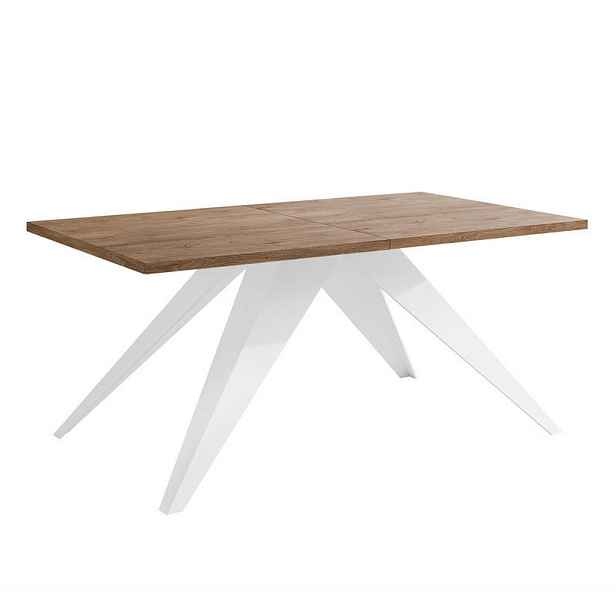 Idohome JÍDELNÍ STŮL XANDRO rozkládací 160/90/76 cm s kovovou podnoží, bílý / dub Lefkas