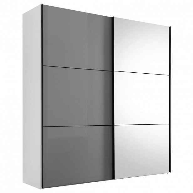 Moderano SCHWEBETÜRENSCHRANK Glasfront, bílá, světle šedá, 167/222/68 cm - Šatní skříně - 000531006087
