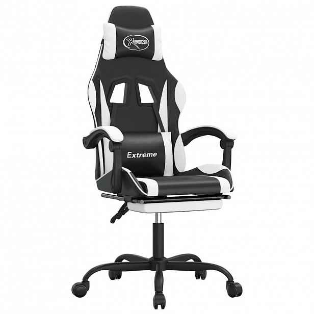 vidaXL Otočná herní židle s podnožkou černá a bílá umělá kůže
