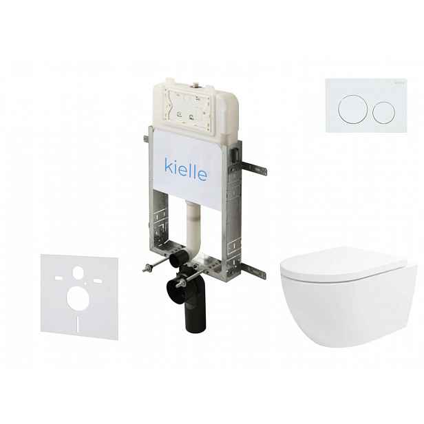 kielle Genesis New - Set předstěnové instalace, klozetu Oudee, Vortex Rimless+, sedátka softclose a tlačítka Gemini New I, lesklá bílá 30528SZ19