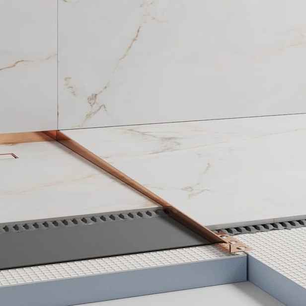 Spádová lišta "T" Eviso bronze lesk, nerez PVD, délka 120 cm, výška hrany 11 mm, LSBR0101