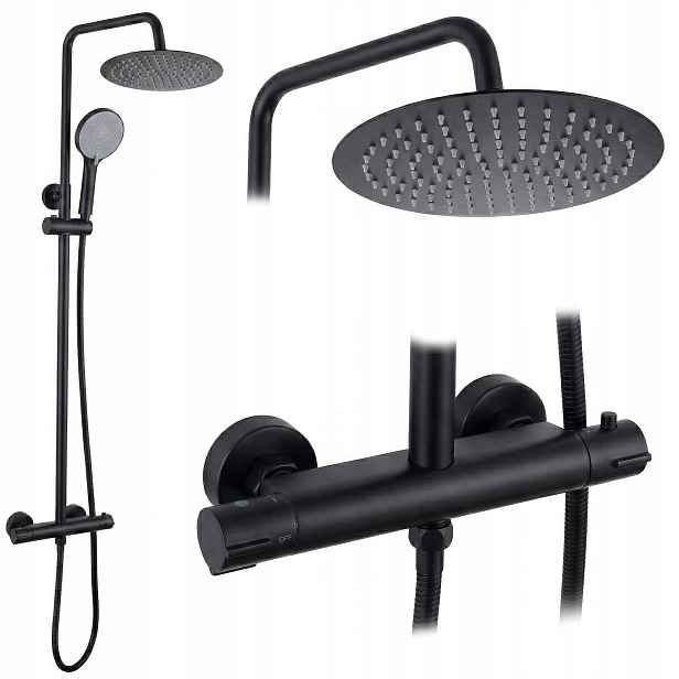 Sprchový Set Termostat Rea Lungo Černý Matný Na Omítku Bez Výtoku