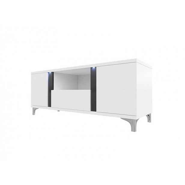 Televizní stolek s LED osvětlením BANTRY - bílý / lesklý bílý / lesklý černý