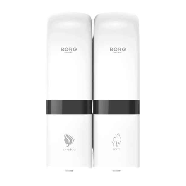 Dávkovač Tekutého Mýdla Šampon 2x200 ml Dvojitý Bílý Borg Luna Nástěnný
