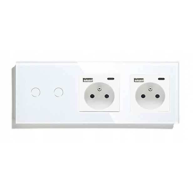 Dvojitý Dotykový SPÍNAČ+2 Zásuvky Usb-c Sklo