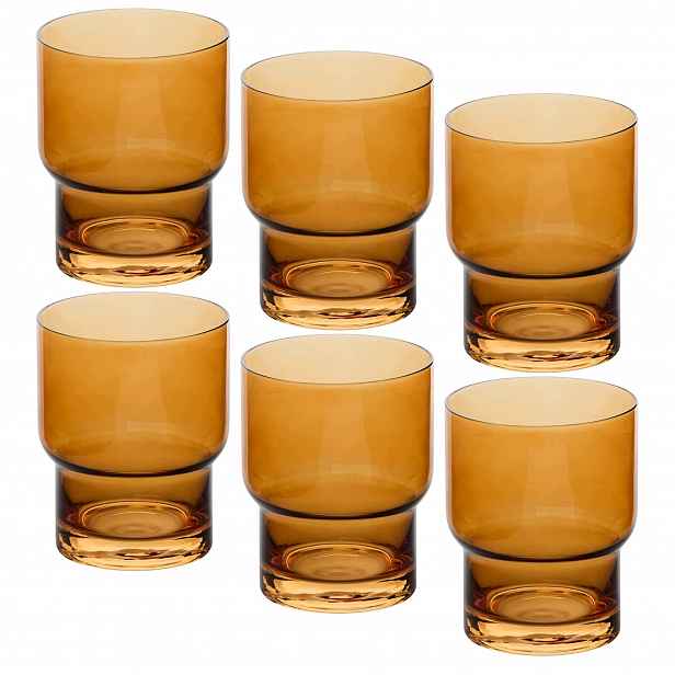 Komplet 6 Skleniček 300 ml Ella Žlutá sada nízkých sklenice retro vintage