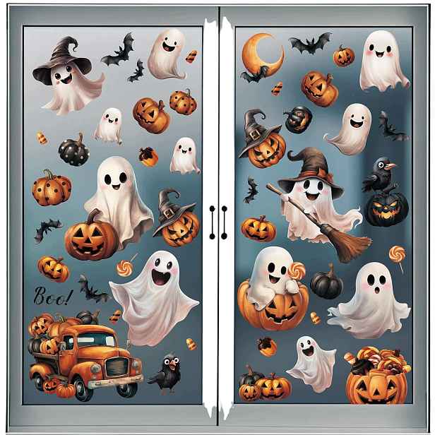 Nálepky Na Okno Halloween 8 Listů 21X28 CM Oboustranné Bez Lepidla