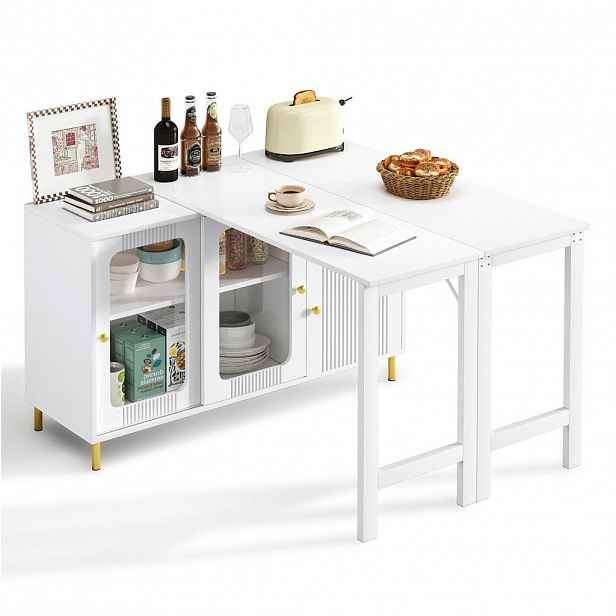 OKWISH BOČNÍ skříň 116/40/78,5 cm bílá z MDF s výklopnou a rozkládací deskou
