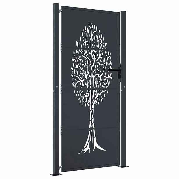 vidaXL Zahradní branka antracitová 100 x 200 cm ocelová, design stromu