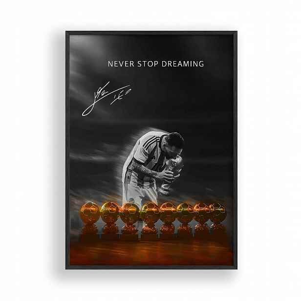 Obraz Lionel Messi Zlaté míčky Plakát Rámeček Dřevěný Černý 30x42 cm