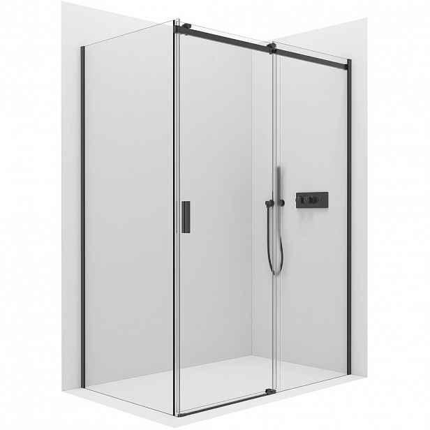 Sprchový kout Santoro L/P - 8 mm - černá matná, transparentní sklo - 110x70x195 cm - posuvný