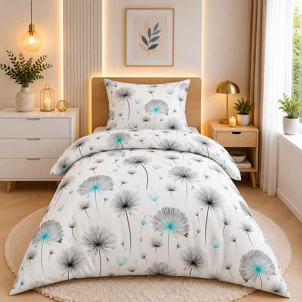 TOP Bavlněné povlečení Deluxe 140x200+70x90 Tyrkysové chmýří