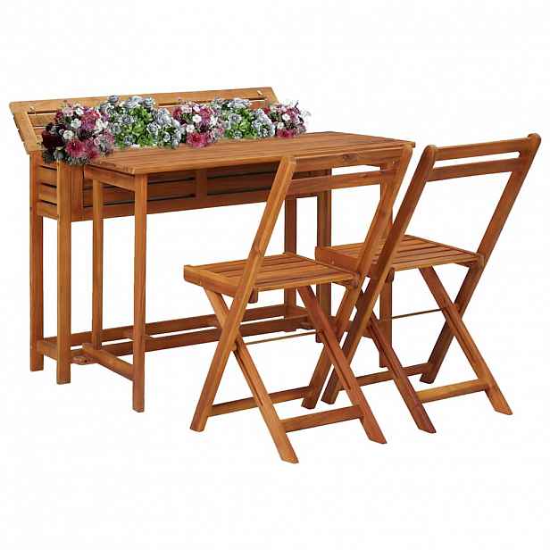 vidaXL Zahradní stolek s truhlíkem a 2 bistro židlemi masivní akácie