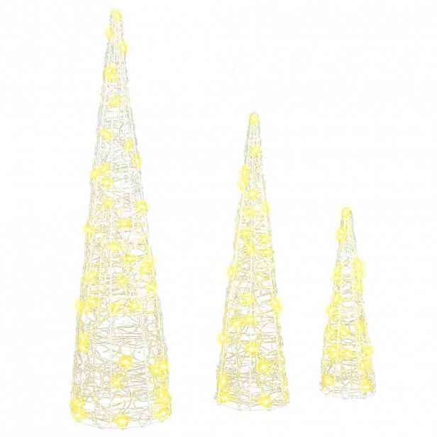 vidaXL Vánoční stromeček 3 ks 90 LED Teplá bílá 20 x 20 x 80 cm Akryl
