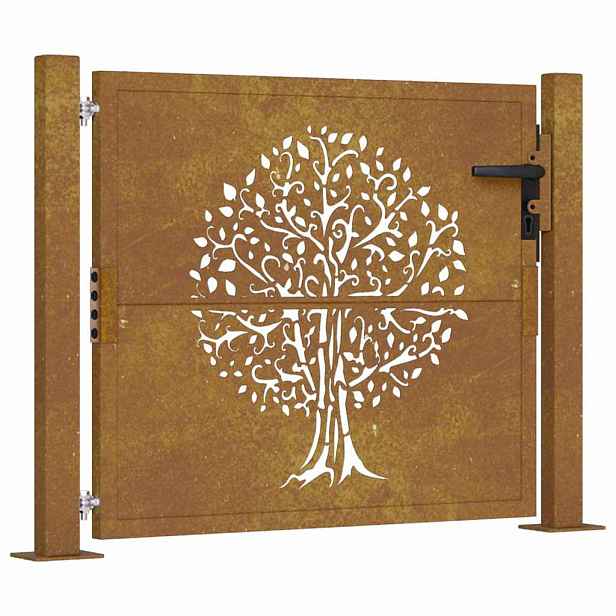 vidaXL Zahradní branka 100 x 75 cm z cortenové oceli, design stromu