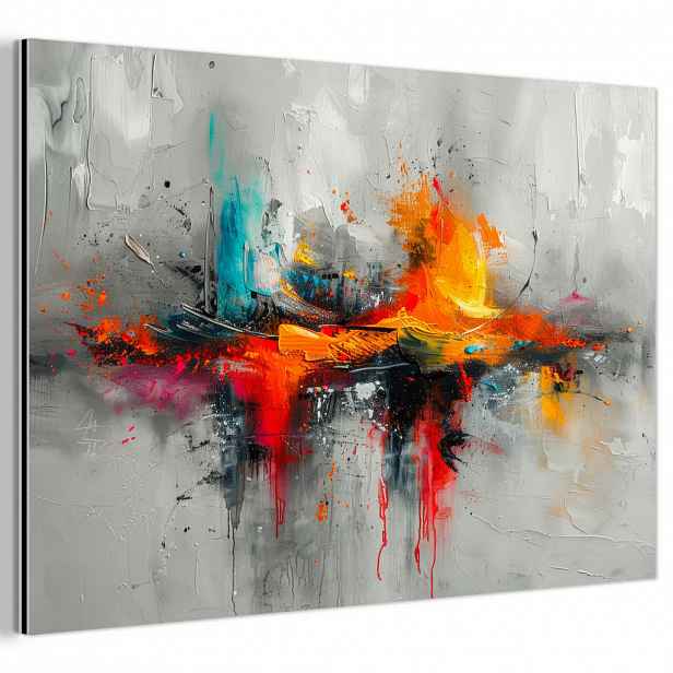 MuchoWow KOVOVÝ OBRAZ Moderní umění - Oranžová - Šedá - Abstraktní 60x40 cm