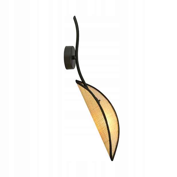 Nástěnné svítidlo Lotus černé s ratanovým stínidlem, 1-bodové, E14, 51 cm