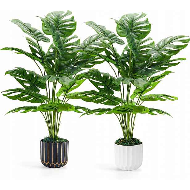 Monstera dekorace do obývacího pokoje, umělá rostlina velká 71 cm, 2 kusy