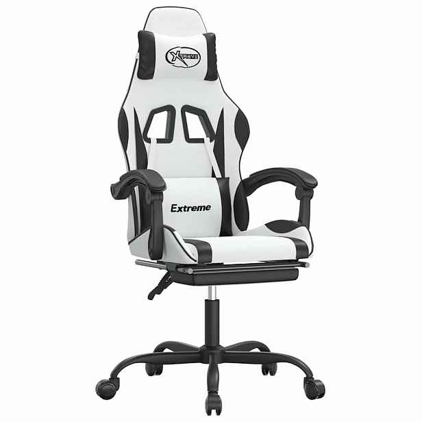 vidaXL Otočná herní židle s podnožkou bílá a černá umělá kůže