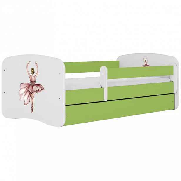 Dětská postel Babydreams+SZ+M zelená 70x140 Balerína