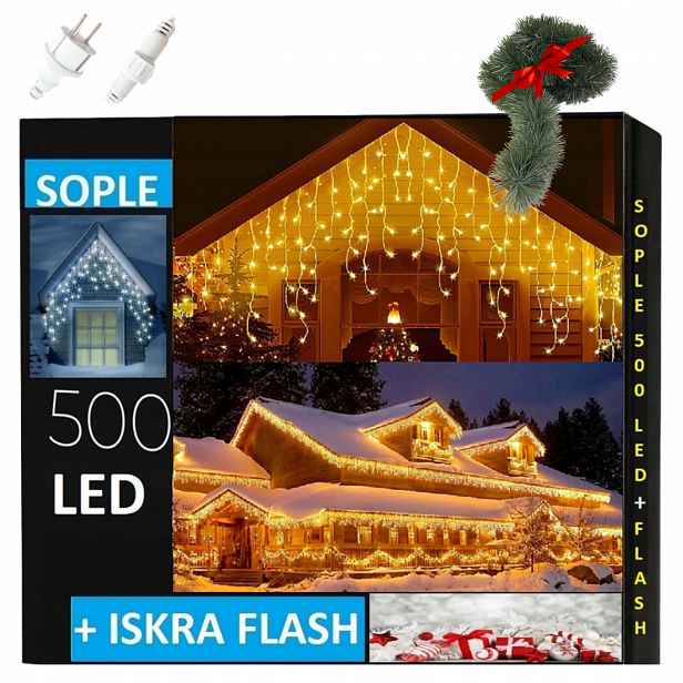 Rampouchy Venkovní 500LED Lampy Pevné Flash Teplé IP44 20 m Led Závěs