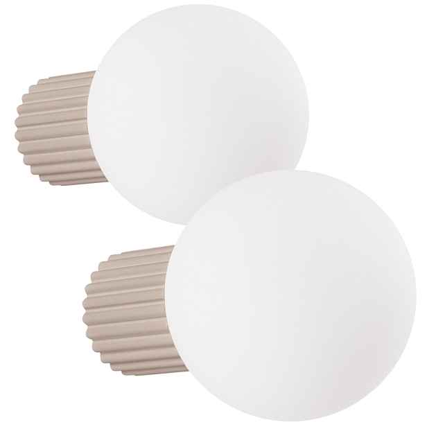 Sada 2 x Sollux Stropní nástěnná lampa taupe rýhovaná skleněná bílá koule