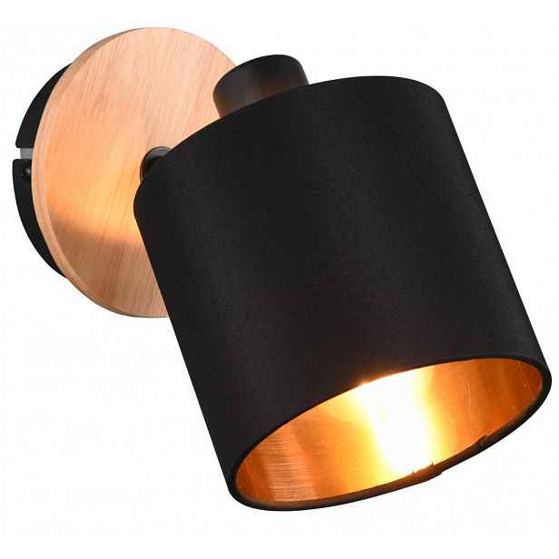 Nástěnná lampa Tommy, černo-zlatá se dřevem