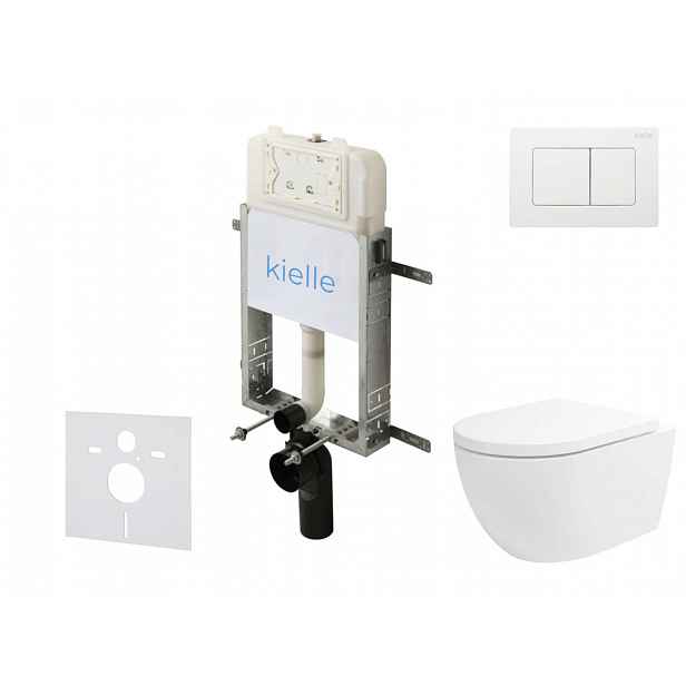 kielle Genesis New - Set předstěnové instalace, klozetu Oudee, Vortex Rimless+, sedátka softclose a tlačítka Gemini New III, lesklá bílá 30528SZ25