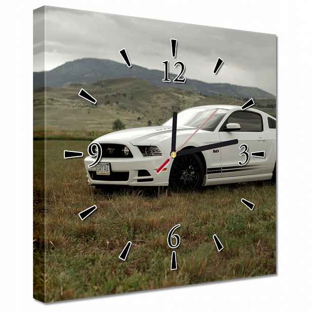 Nástěnné hodiny 30x30 Bílé Ford Mustang