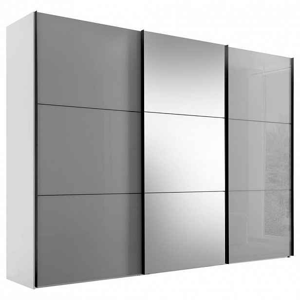 Moderano SCHWEBETÜRENSCHRANK Glasfront, bílá, světle šedá, 249/222/68 cm - Šatní skříně - 000531006094