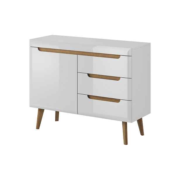 Piaski Komoda Nordi 107 cm s šuplíky bílá/dub Riviéra