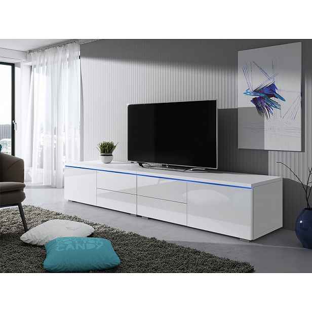 Televizní stolek s LED osvětlením FERNS D 11 - bílý / lesklý bílý