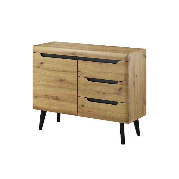 Piaski Komoda Nordi 107 cm s šuplíky černá/dub artisan