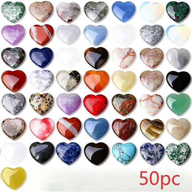 TEMU Sada 50 ks 20-30 mm / 0,78-1,18 palce Srdce z přírodního kamene, palm stone, volné srdíčkové kamínky ve tvaru srdce, valentýnský dárek, dámské