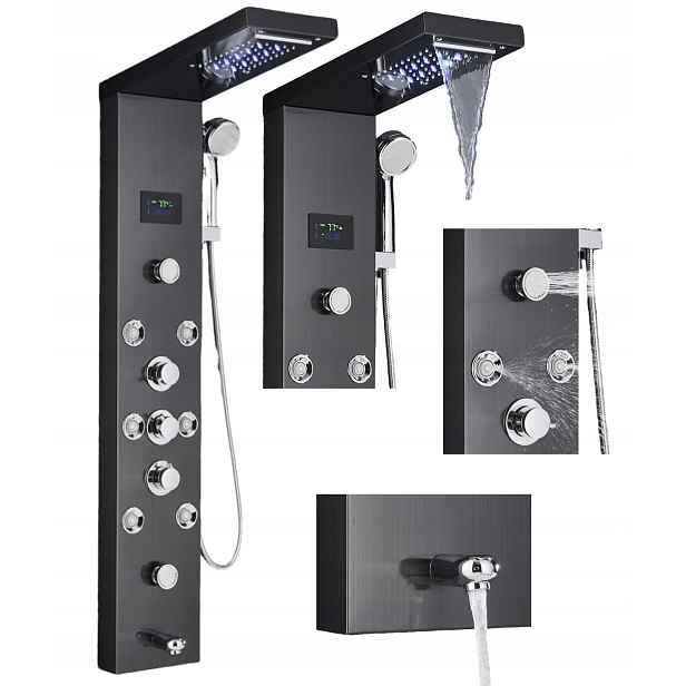 Led sprchový panel hydromasážní sprcha vodopád displej Černá