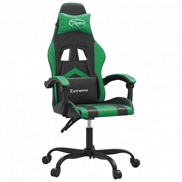 vidaXL Otočná herní židle černá a zelená umělá kůže