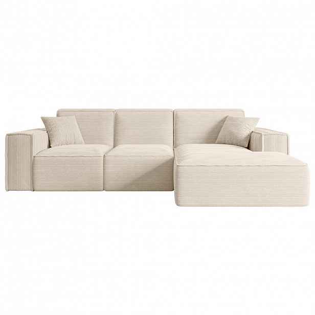 ALTDECOR ROHOVÁ SEDACÍ SOUPRAVA s otomanem vpravo SERRA-L – 266 × 169 × 80 cm, béžový manšestr