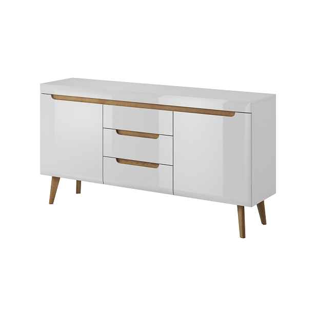 Piaski Komoda Nordi 160 cm s šuplíky bílá/dub Riviéra