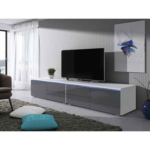 Televizní stolek s LED osvětlením FERNS D 11 - bílý / lesklý šedý