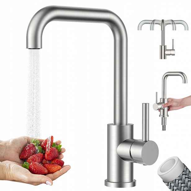 Kuchyňská Baterie Stříbrná Do Kuchyně Kohoutková Výpusť Lesk Chromovaná Stříbrná