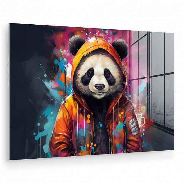 MuchoWow OBRAZ NA AKRYLOVÉM SKLE Panda - Bunda - Graffiti - Oranžová 90x60 cm