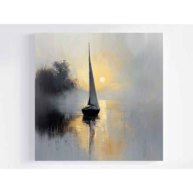 Obraz Na Plátně Canvas Ráno Jezero Slunce Úsvit Loď Plachetnice 50x50