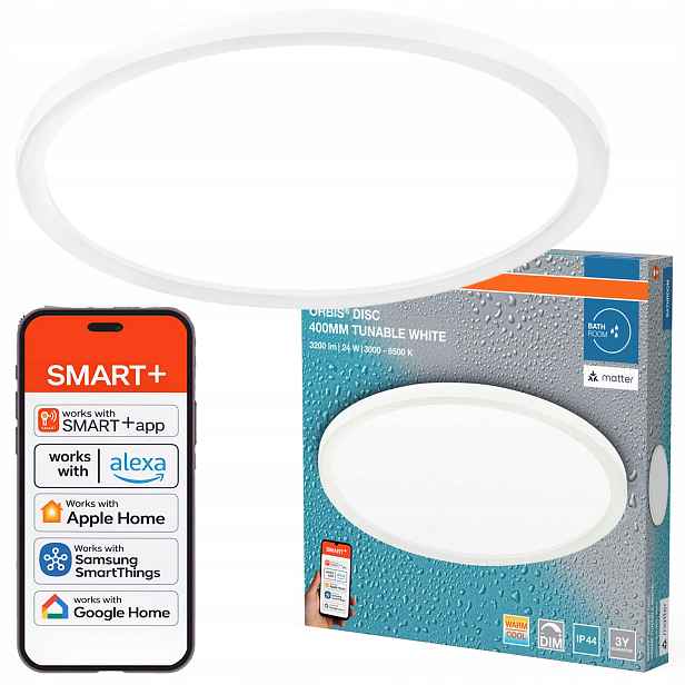 Stropní Svítidlo Led koupelnové svítidlo 24W 1900lm Cct IP44 Smart WiFi Matter Orbis