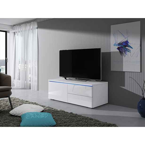 Televizní stolek s LED osvětlením FERNS 11 - bílý / lesklý bílý, levý