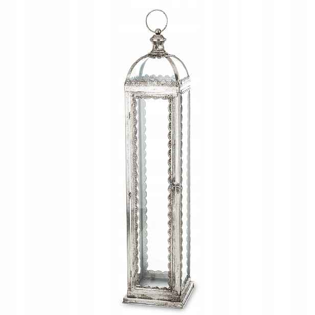 Ková Metalická Stříbrná Lucerna Lampion Retro Dekorace Domů Zahrada Sklo
