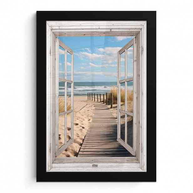 MuchoWow PLAKÁT V RÁMU Okno - Moře - Pobřeží - Příroda - výhled - Pláž - Waddenské moře 20x30 cm