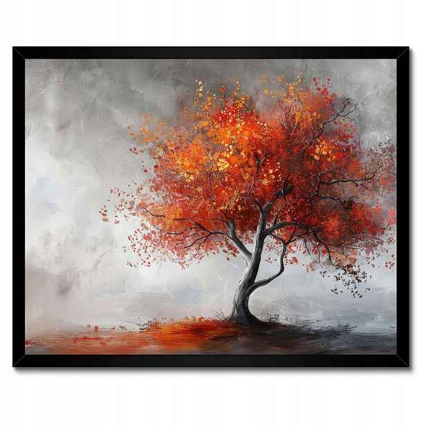 Plakát v černém rámu 50x40 Dřevo v ohnivých barvách