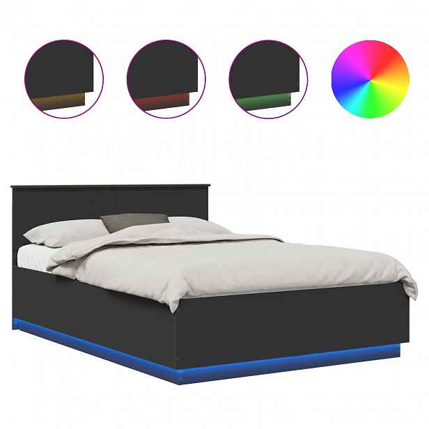 vidaXL Rám postele s LED pásky Černá 150 x 200 cm Kompozitní dřevo