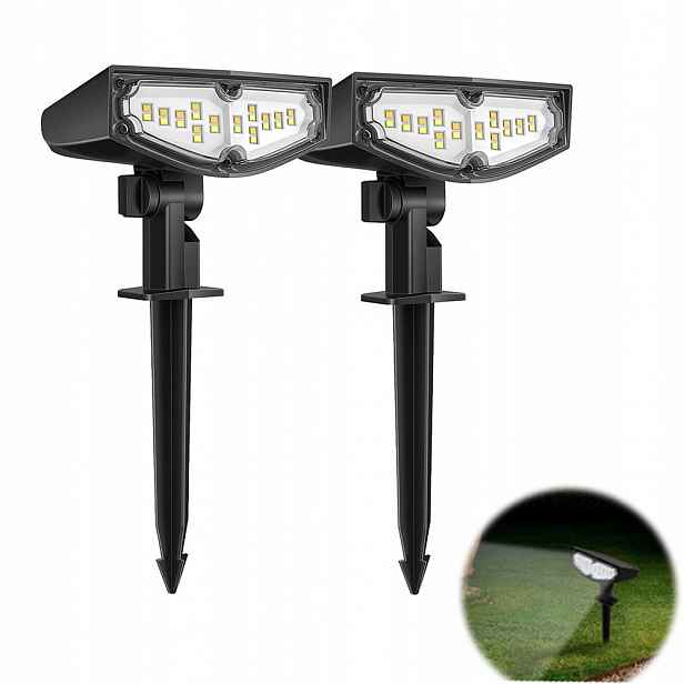2x Led solární zahradní reflektor 27, 9 CM, Černý, světelný senzor