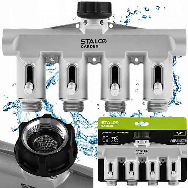 Hliníkový Čtyřnásobný Zahradní Rozdělovač S Ventily 3/4" Xtr Stalco Garden